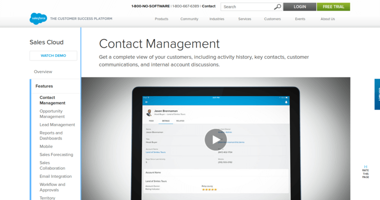 Contact page of #7 Best Customer Relationship Management Software: Salesforce.com