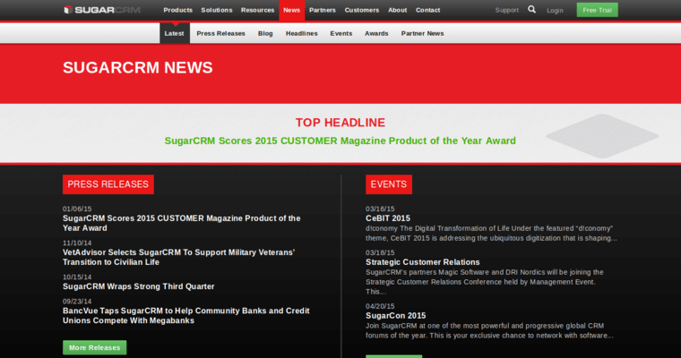 News page of #11 Top CRM Software: Sugar CRM
