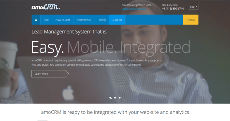 Home page of #15 Leading Customer Relationship Management Application: amoCRM