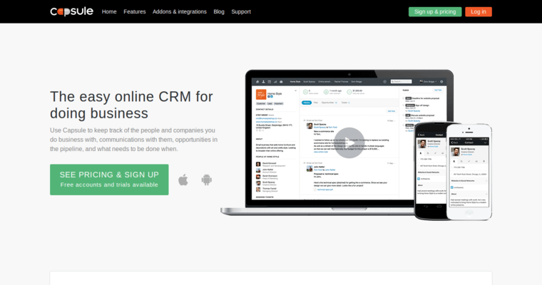 Home page of #13 Best Customer Relationship Management Software: Capsule