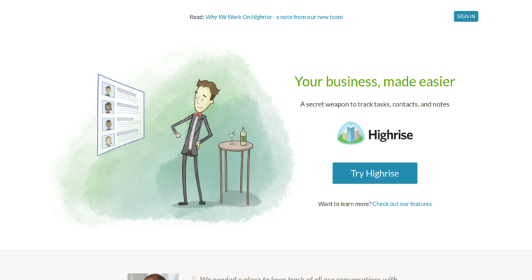 Home page of #9 Best Customer Relationship Management Application: Highrise CRM