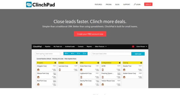 Home page of #10 Best CRM Applications: Clinchpad