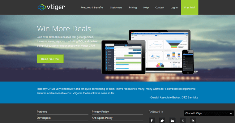 Home page of #8 Top CRM Applications: Vtiger