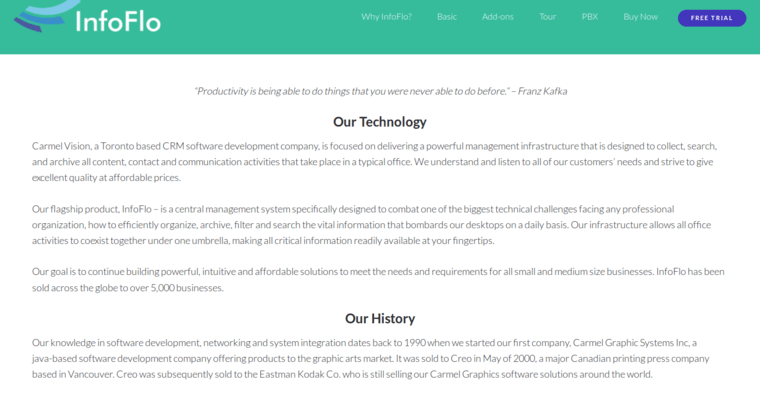 About page of #6 Top Cloud CRM Software: InfoFlo