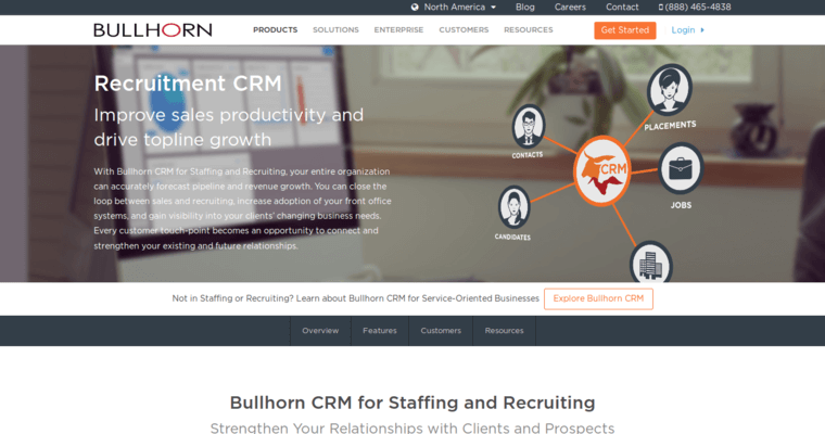 Home page of #2 Top Cloud CRM Software: Bullhorn