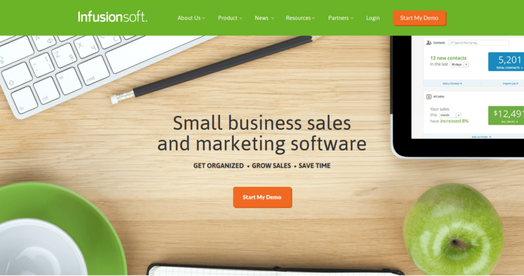 Home page of #8 Best Online CRM Solution: Infusionsoft