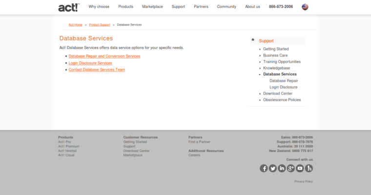 Service page of #4 Best Online CRM Solution: Act CRM