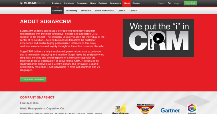 Company page of #9 Best Online CRM Solution: Sugar CRM