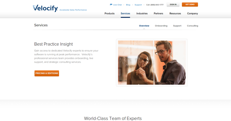 Service page of #7 Leading Online CRM Application: Velocify