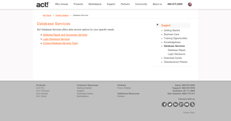 Service page of #2 Top Online CRM Solution: Act CRM