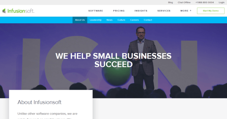 About page of #6 Top Online CRM Solution: Infusionsoft