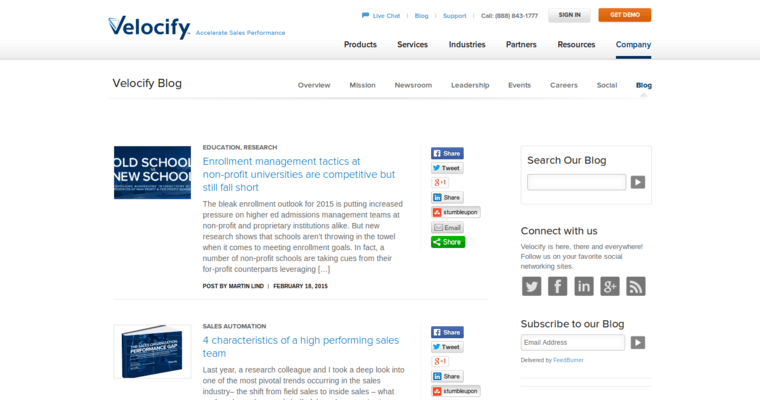 Blog page of #3 Best Online CRM Solution: Velocify