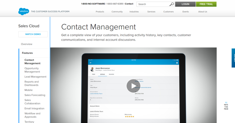 Contact page of #7 Top Small Business CRM Application: Salesforce.com