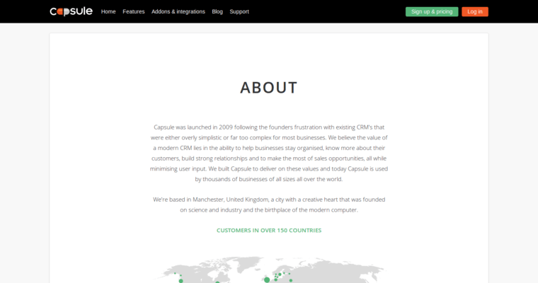 About page of #7 Best Startup CRM Application: Capsule