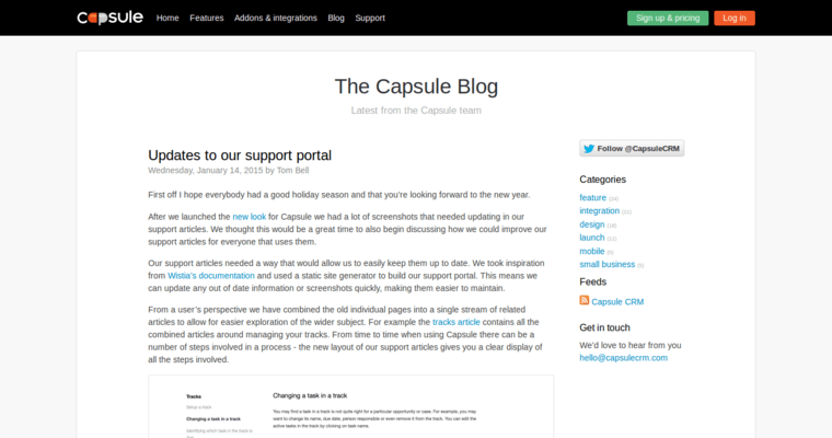 Blog page of #7 Best Startup CRM Solution: Capsule